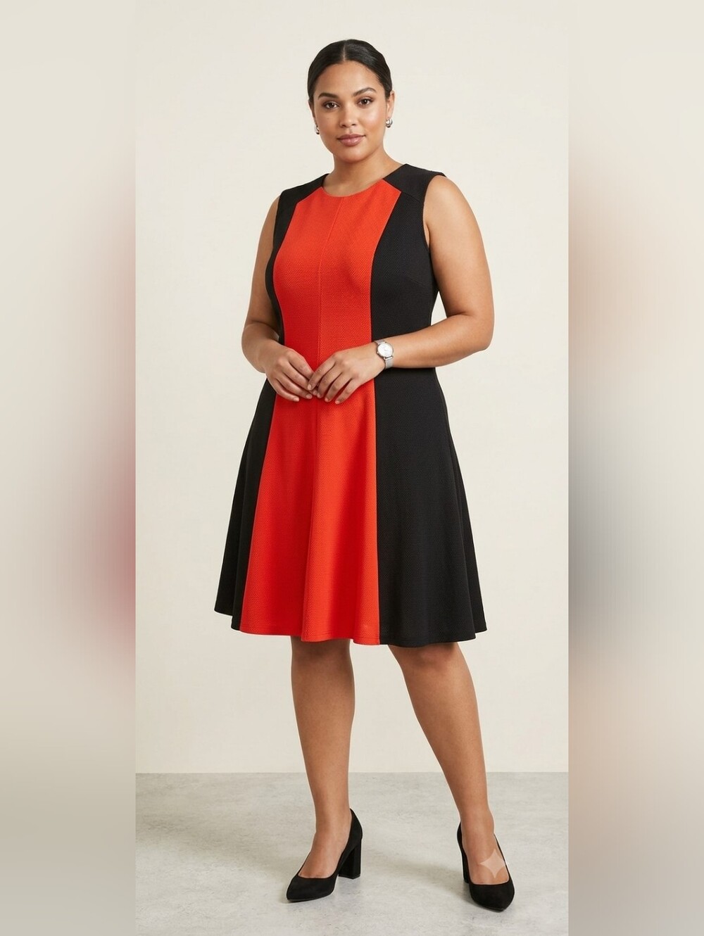 Colorblock Mesh Panel Chic Midi Dress Size 1X